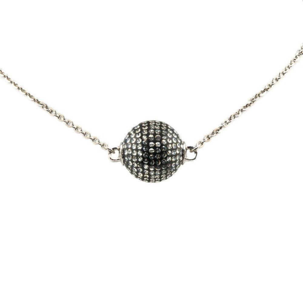 Chanel CC Logo Mirror Ball Metal Necklace Silver